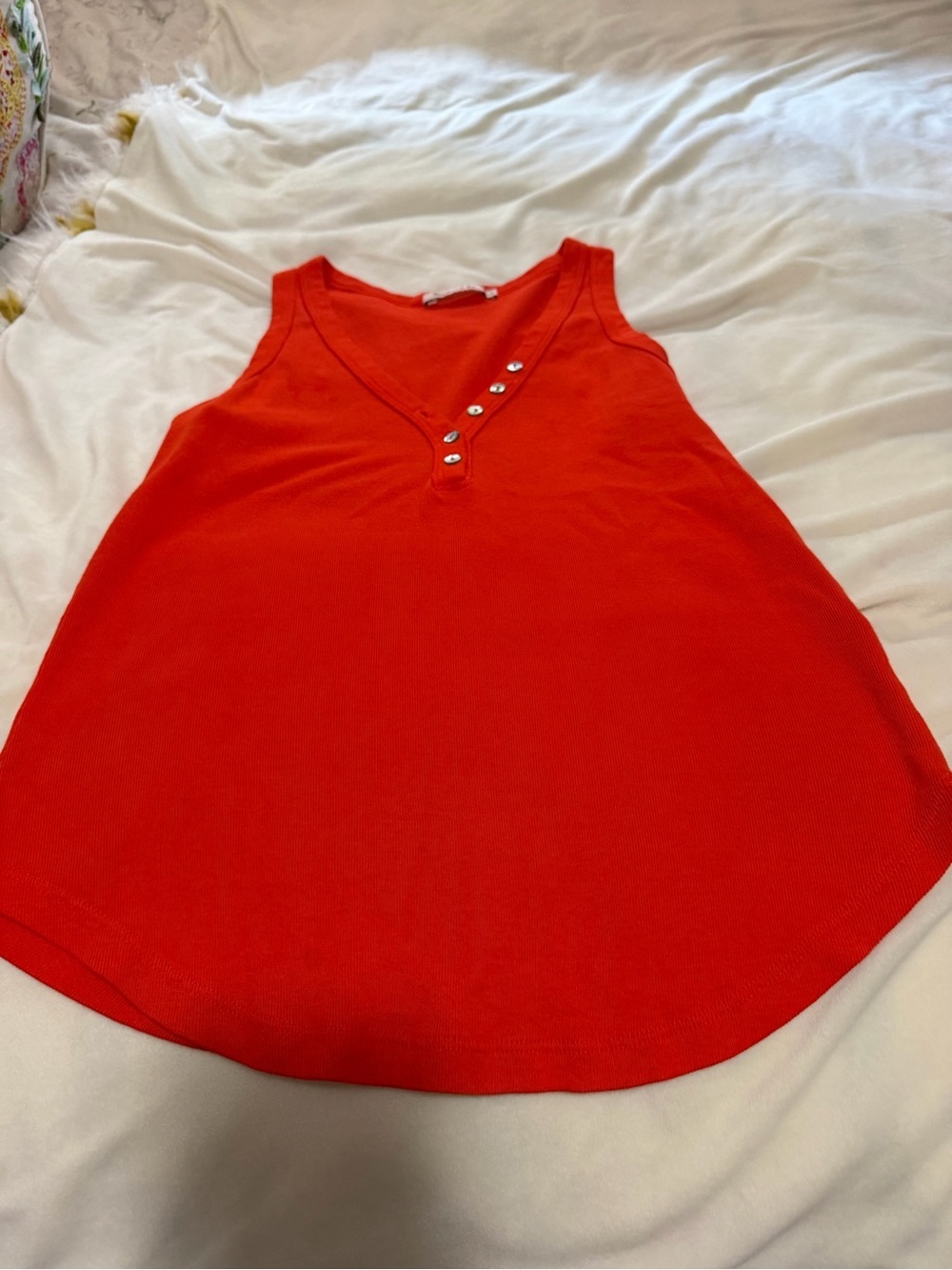 Michael Stars Bright Red Sleeveless Henley Tank with Button Detail One Size S-L